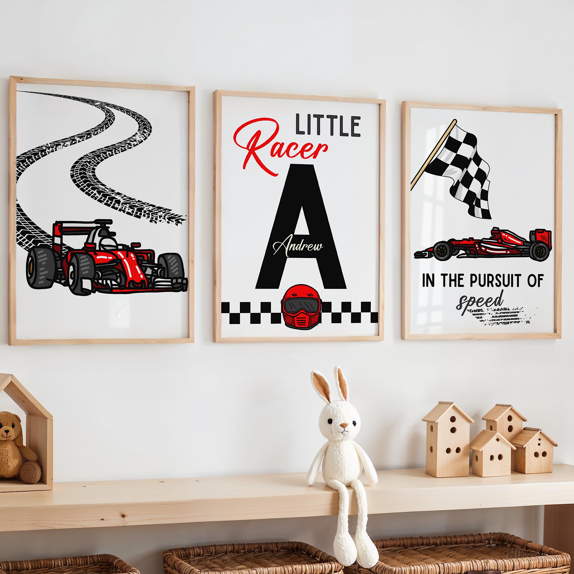 Baby Nursery Room - Custom Name Racing Car Nursery Prints
