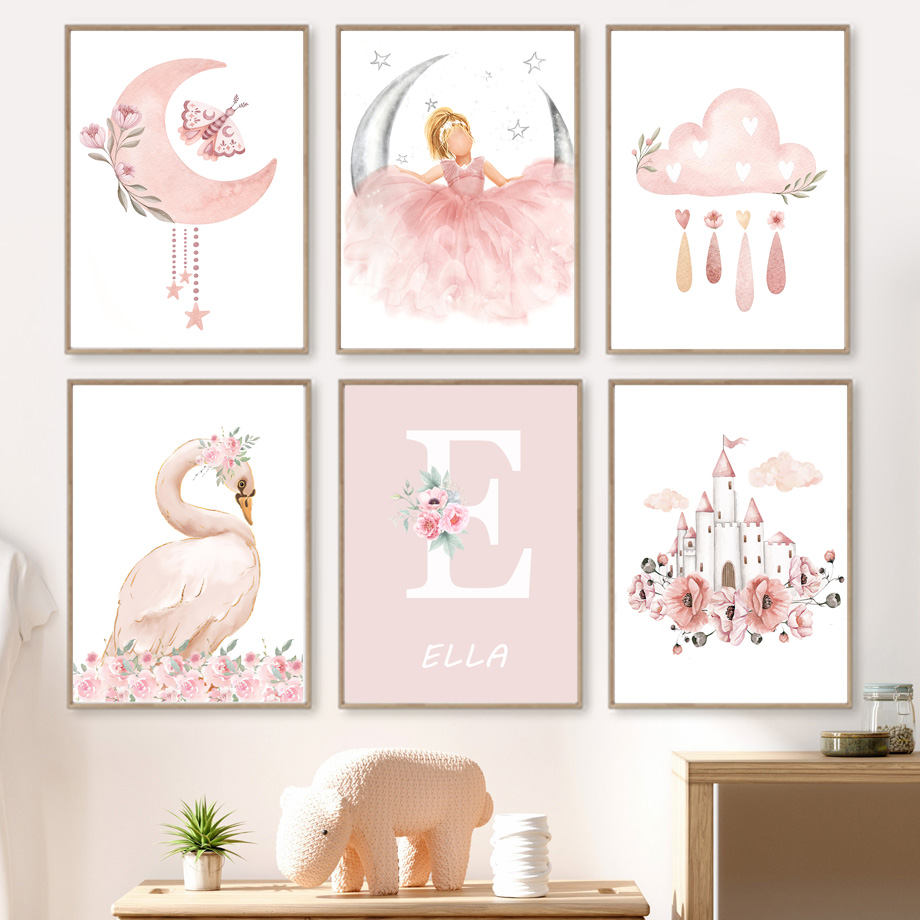 Baby Nursery Ornaments - Pink Angel Girl Sun Moon Cloud