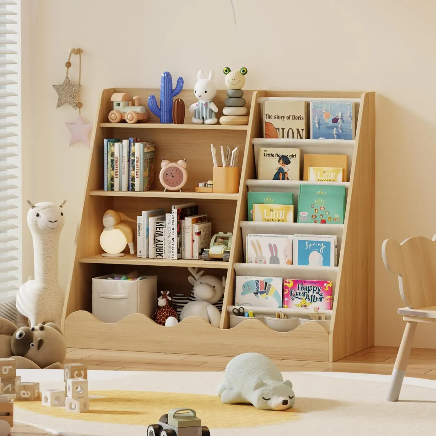 Baby Nursery Shelf - Wooden Kids Bookcase 4 Tier Baby