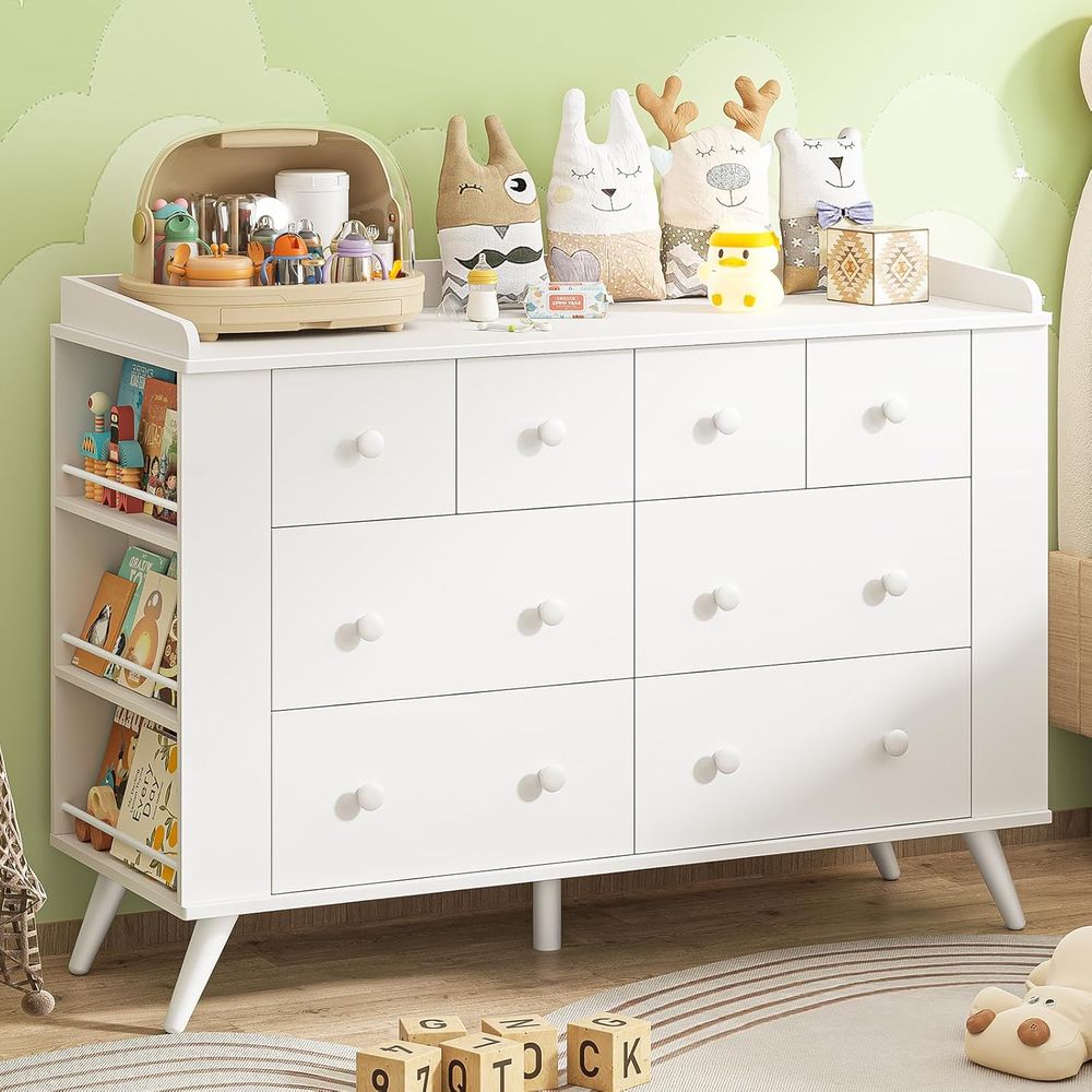 Baby Nursery Shelf - Children's 8-Drawer Dresser, Nursery with Changing
