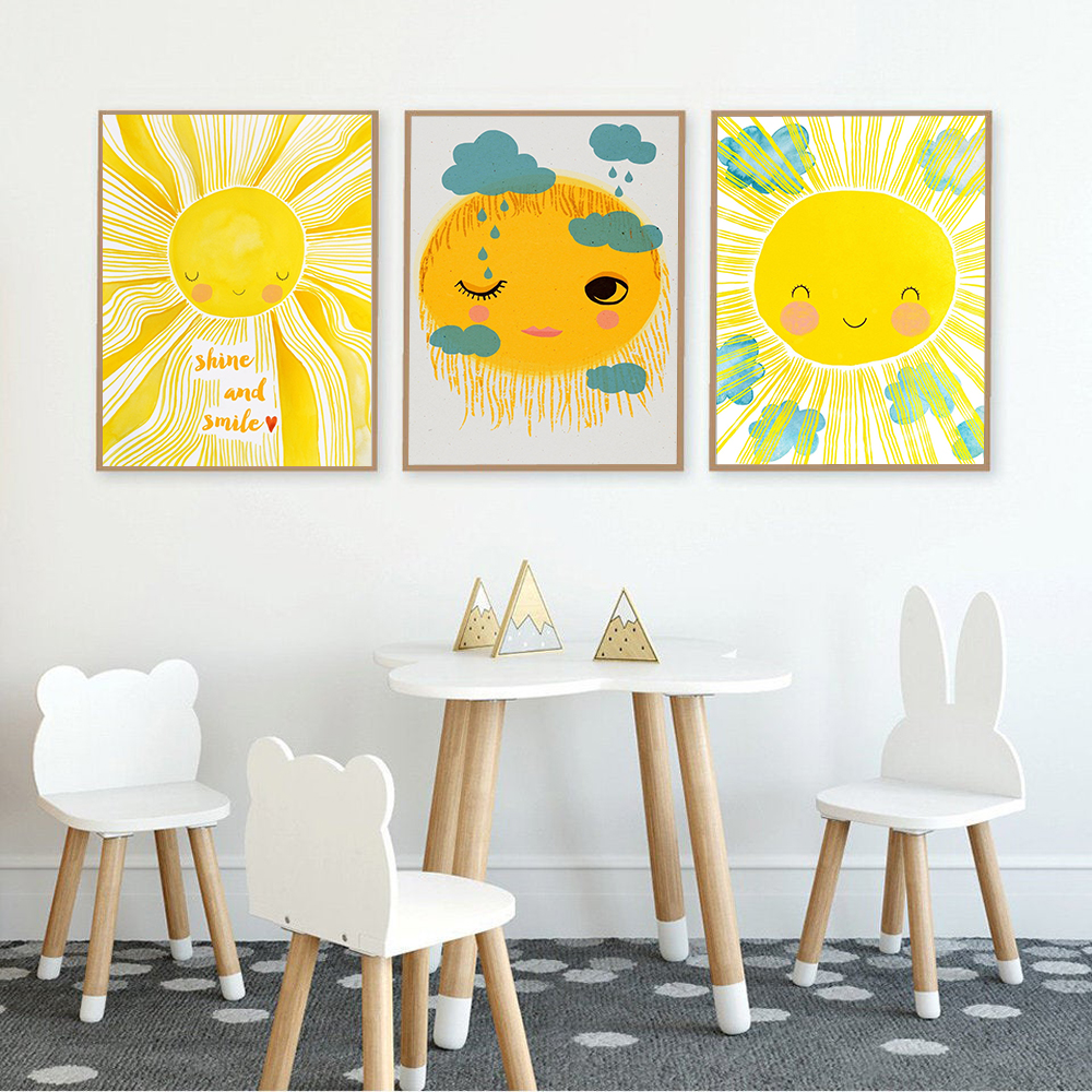 Baby Nursery Yellow Walls - Cartoon Yellow Sun Cloud Nursery Decor