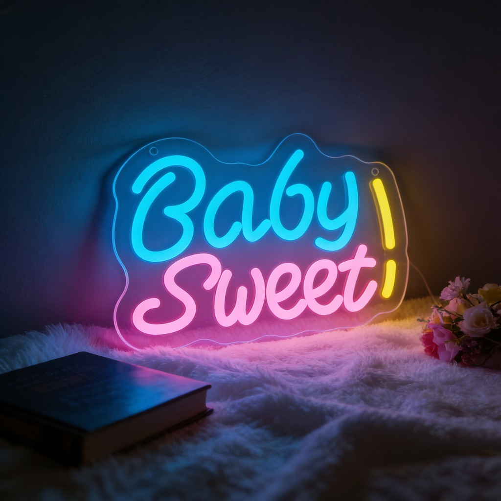 Baby Nursery Yellow Walls - LED Neon Sign Sweet Baby Blue