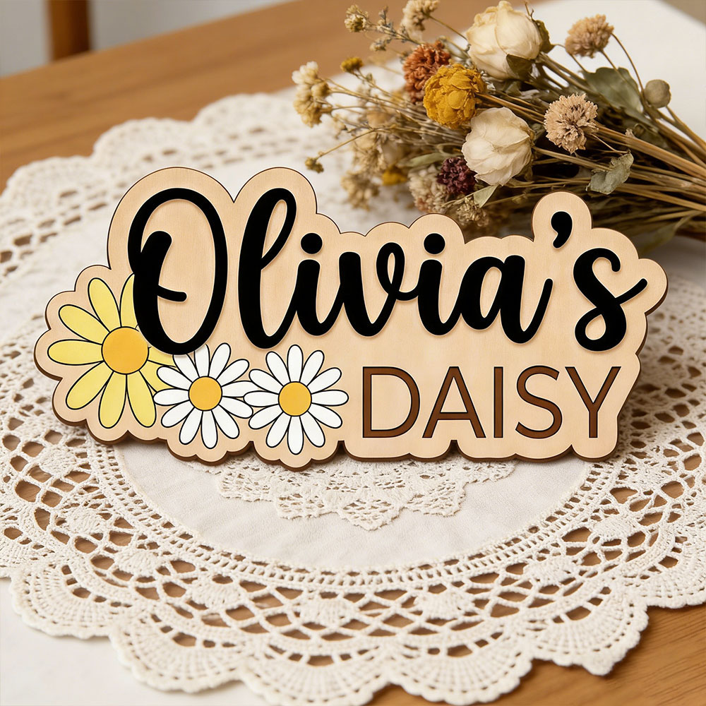 Baby Nursery Yellow Walls - Personalized Yellow White Daisy Name Sign