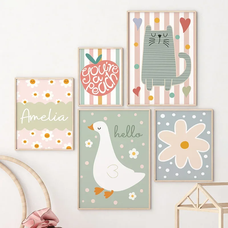 Baby Nursery Room - Cartoon Cat Duck Bird Apple Custom