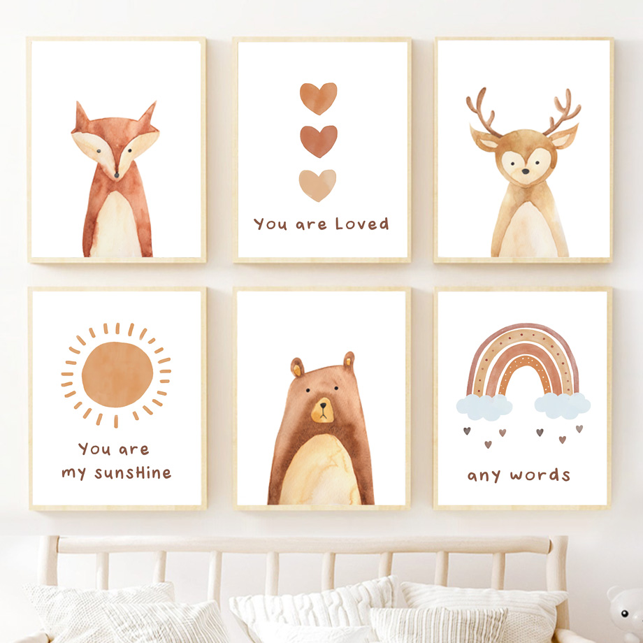 Baby Nursery Gender Neutral - Boho Woodland Nursery Wall Art Watercolor