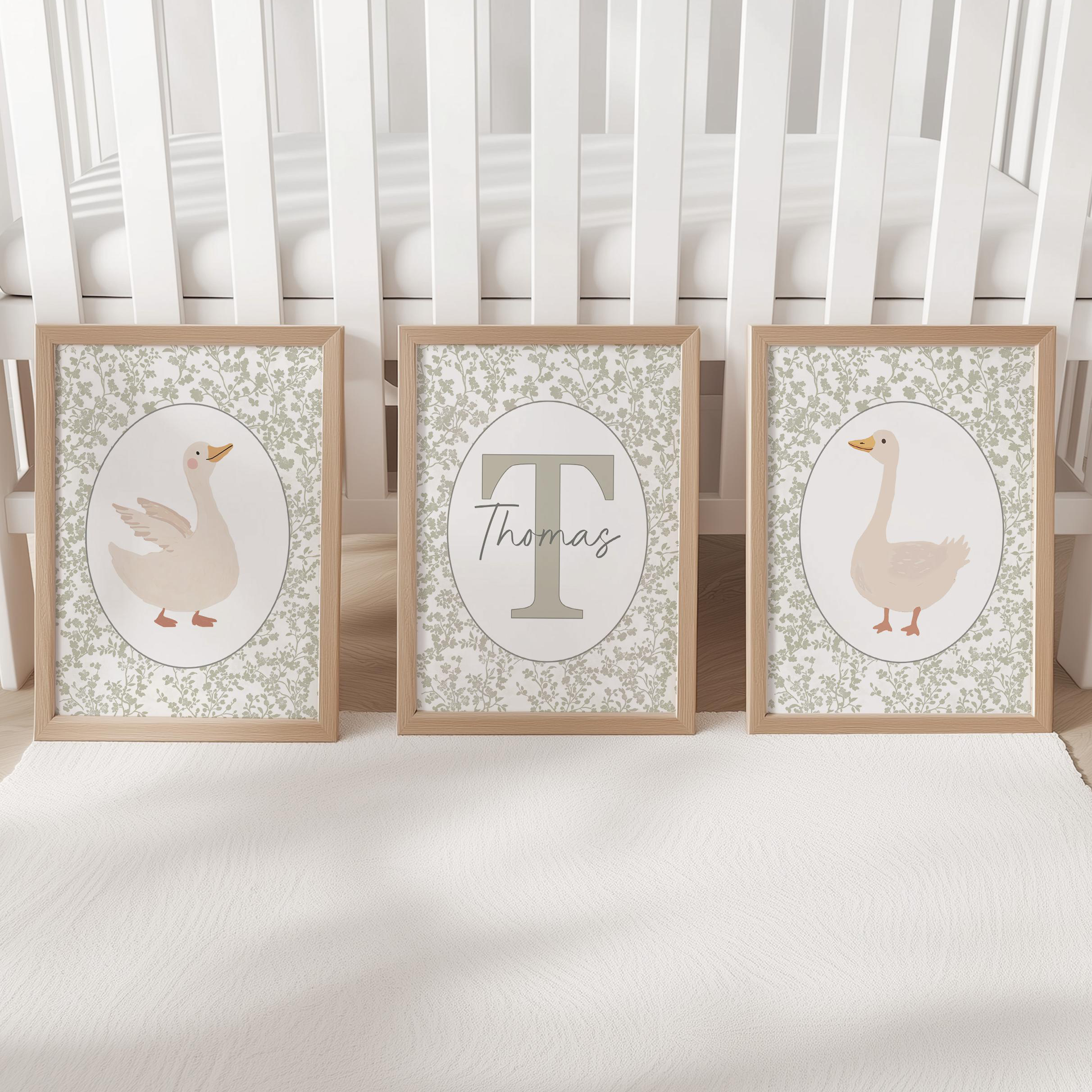 Baby Nursery Decor Girl - Goose Personalised Set of 3 Prints