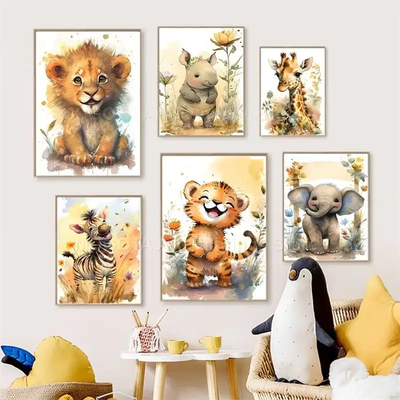 Baby Nursery Ornaments - Watercolor Lion Giraffe Tiger Elephant Zebra