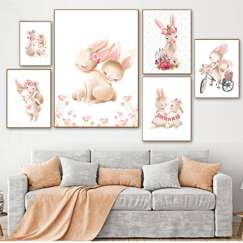 Baby Nursery Animal Pictures - Pink Flowers Cartoon Picture Girl Baby
