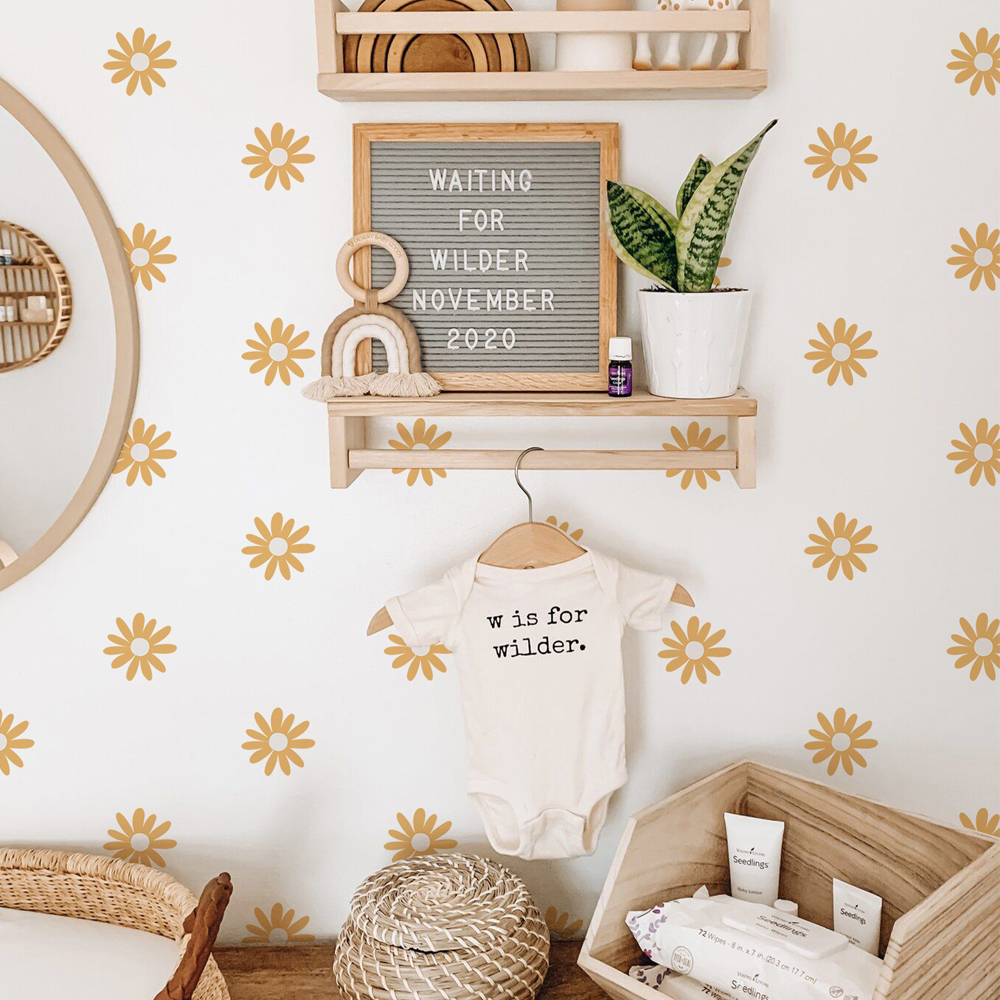 Baby Nursery Yellow Walls - Yellow Daisy Wall Stickers for Kids