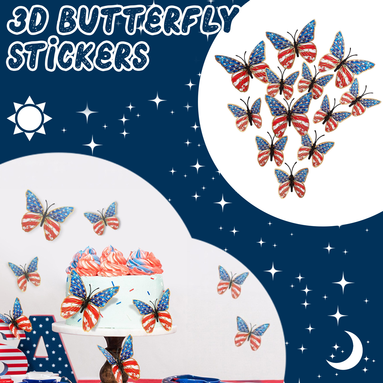 Baby Nursery Room - 3d Butterfly Wall Stickers American Flag