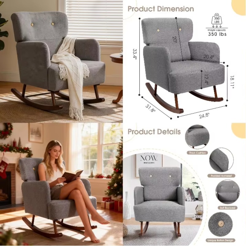 Fabric Upholstered Rocking Cha - Rocking Chair Nursery avaliação e preço