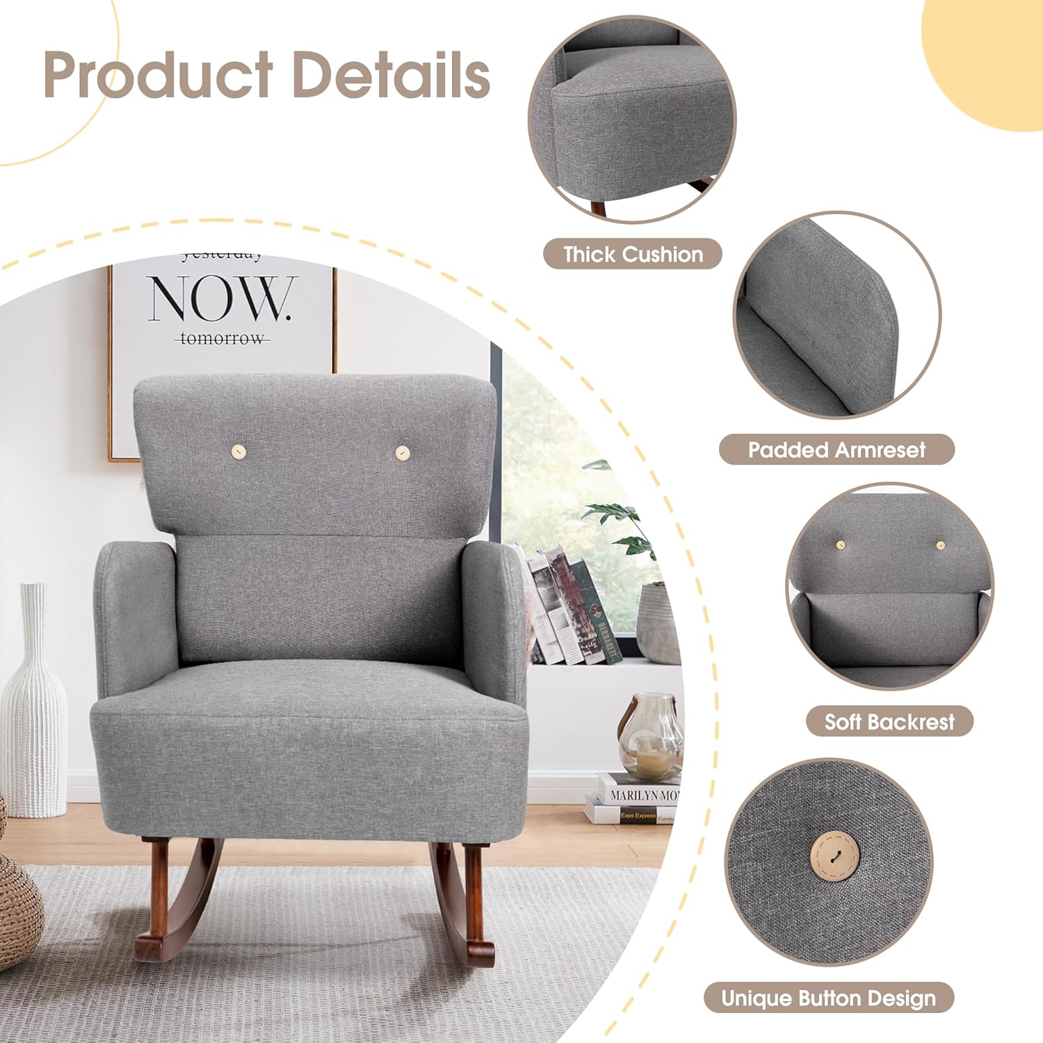 Fabric Upholstered Rocking Cha - Rocking Chair Nursery avaliação e preço