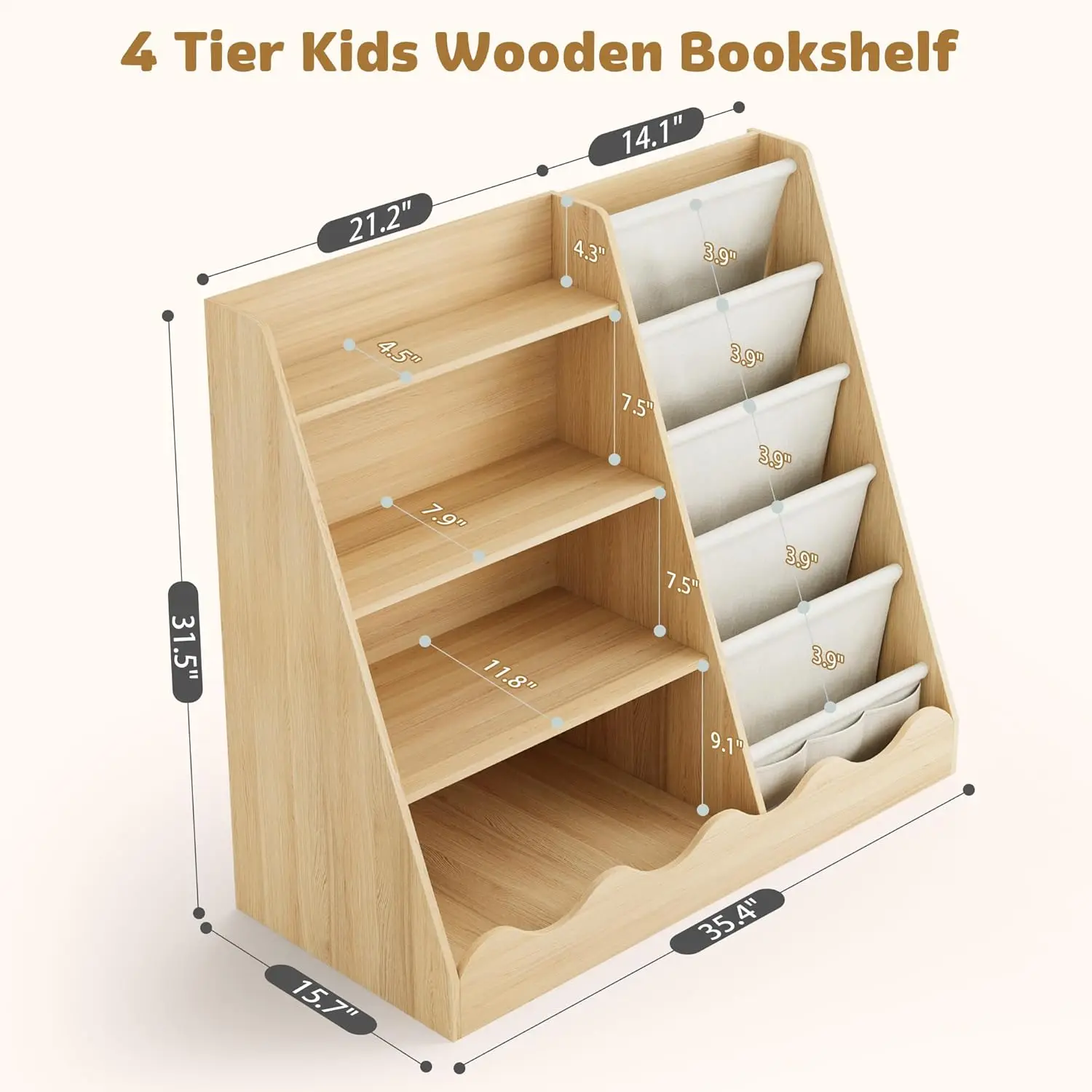 Wooden Kids Bookcase 4 Tier Ba - Baby Nursery Shelf avaliação e preço