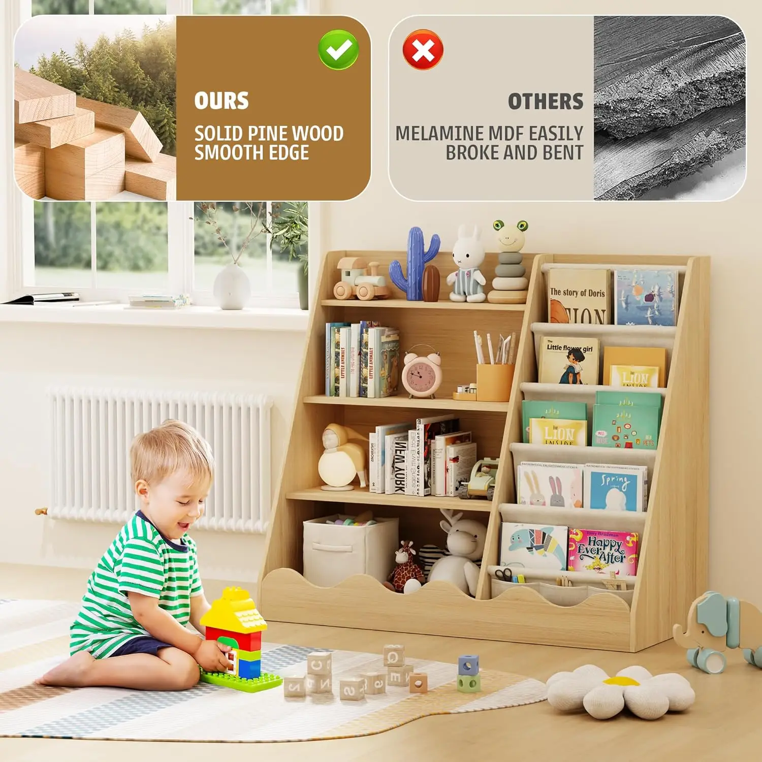 Wooden Kids Bookcase 4 Tier Ba - Baby Nursery Shelf avaliação e preço