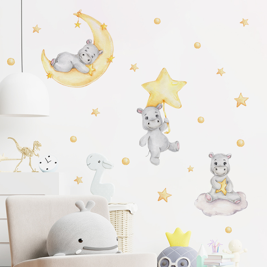 Boho Cartoon Cute Yellow Hippo - Baby Nursery Yellow Walls avaliação e preço