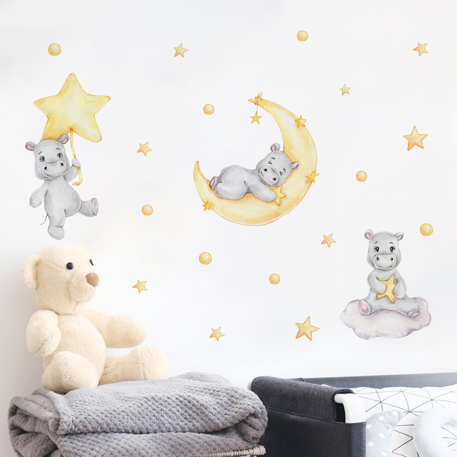 Boho Cartoon Cute Yellow Hippo - Baby Nursery Yellow Walls avaliação e preço
