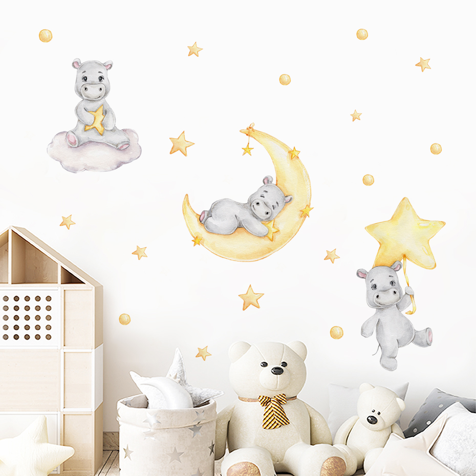 Boho Cartoon Cute Yellow Hippo - Baby Nursery Yellow Walls avaliação e preço