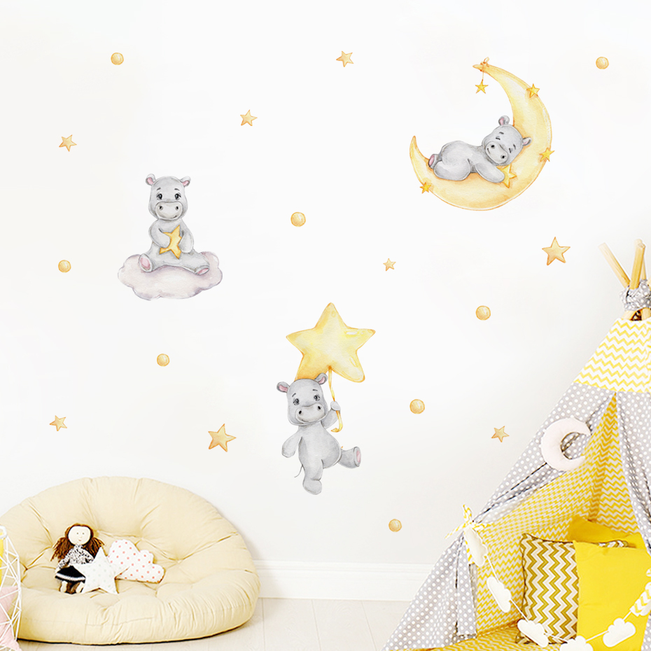 Boho Cartoon Cute Yellow Hippo - Baby Nursery Yellow Walls avaliação e preço