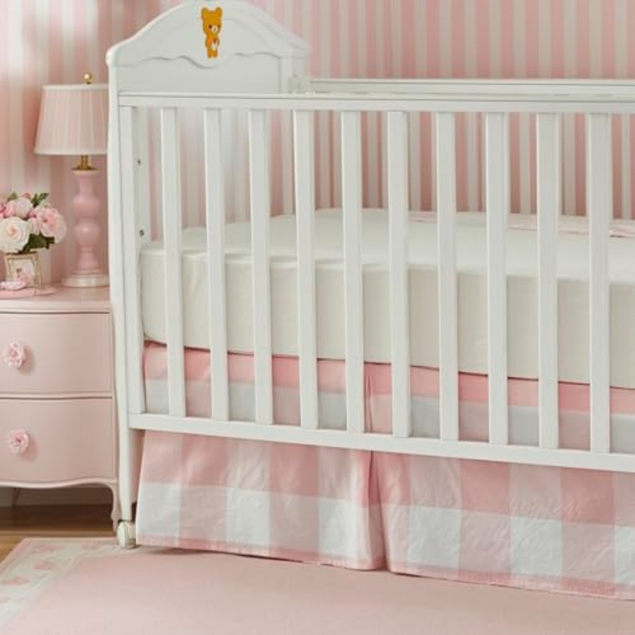 Crib Skirt Gingham Tailored Ba - Baby Nursery Gender Neutral avaliação e preço