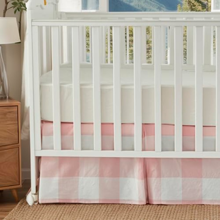 Crib Skirt Gingham Tailored Ba - Baby Nursery Gender Neutral avaliação e preço