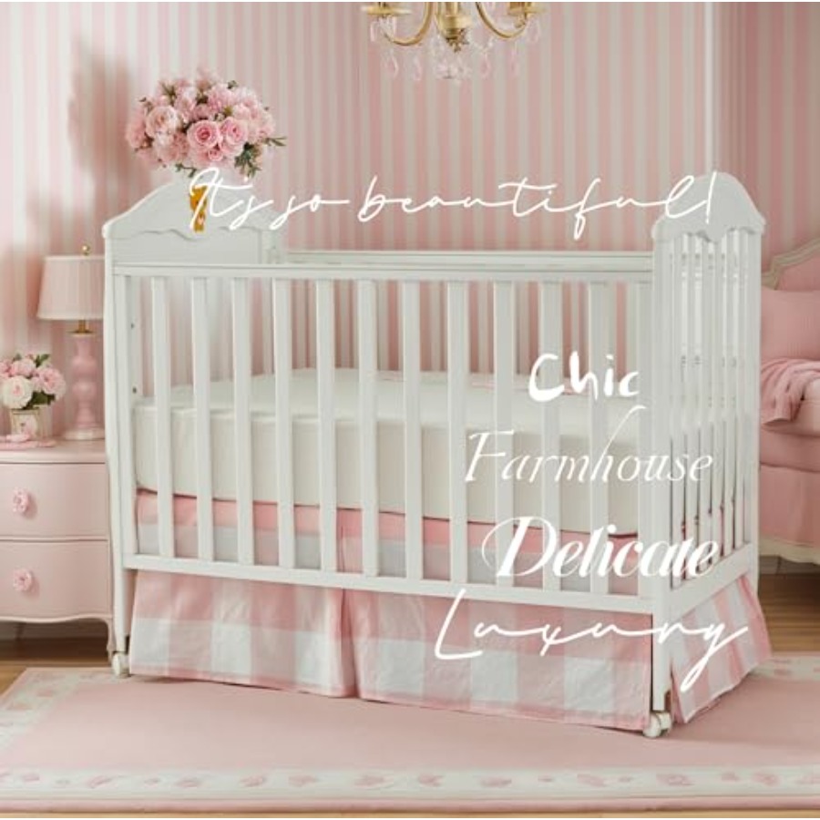 Crib Skirt Gingham Tailored Ba - Baby Nursery Gender Neutral avaliação e preço