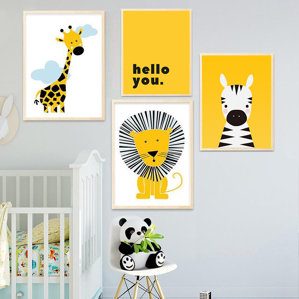 Cartoon Animal Posters Yellow  - Baby Nursery Yellow Walls avaliação e preço