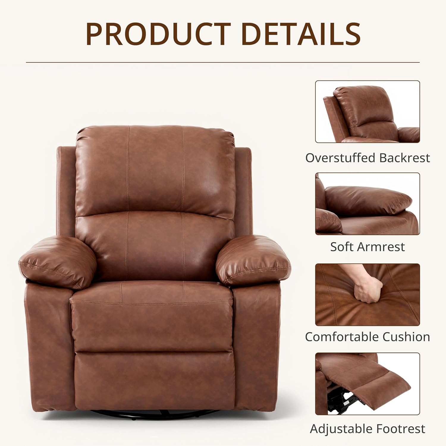 360° Swivel Rocking Leather Re - Rocking Chair Nursery avaliação e preço