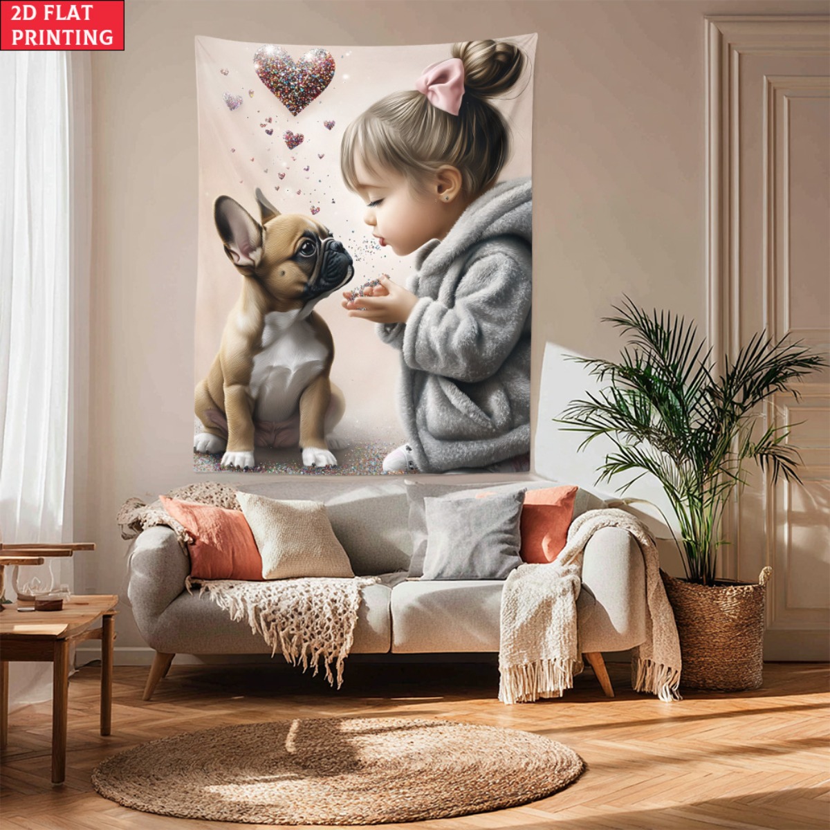 Girl with french bulldog puppy - Baby Nursery Decor Girl avaliação e preço