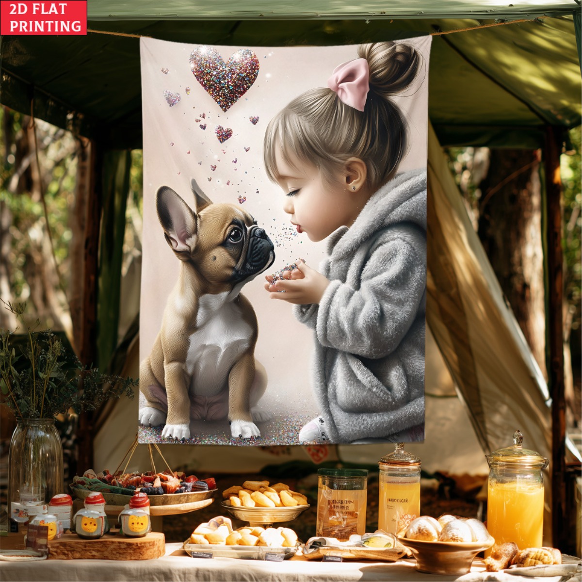 Girl with french bulldog puppy - Baby Nursery Decor Girl avaliação e preço
