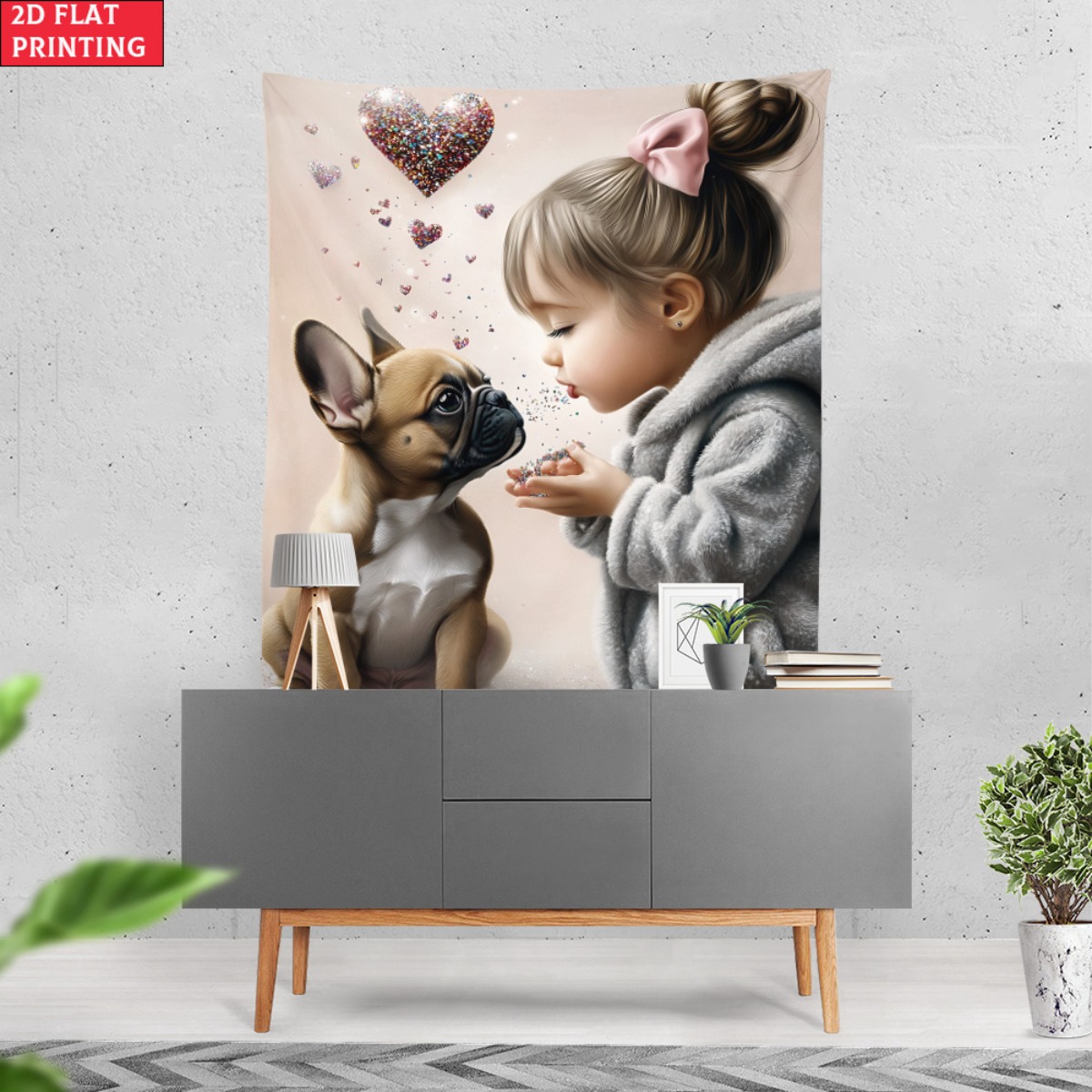 Girl with french bulldog puppy - Baby Nursery Decor Girl avaliação e preço