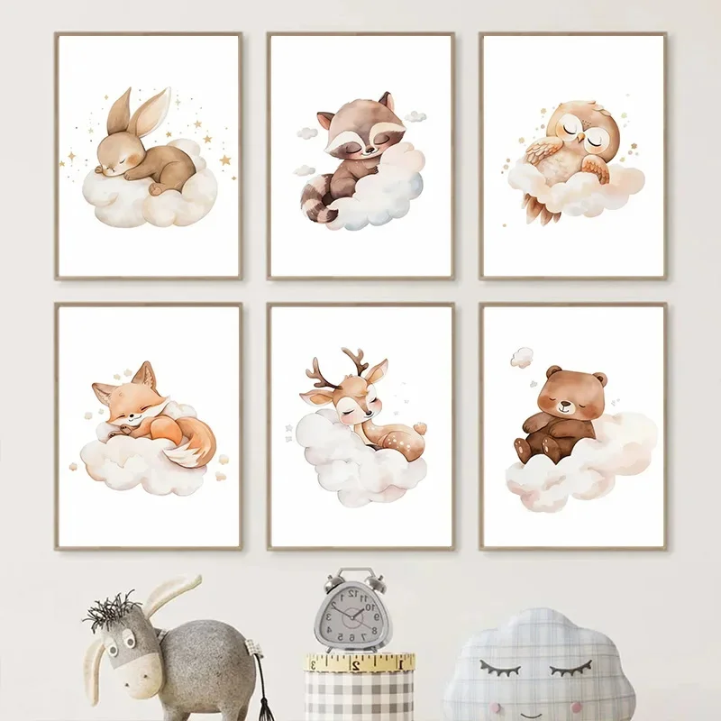 Cartoon Cloud Animal Canvas Pa - Baby Nursery Animal Pictures avaliação e preço