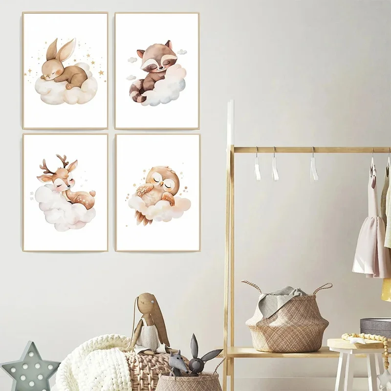 Cartoon Cloud Animal Canvas Pa - Baby Nursery Animal Pictures avaliação e preço