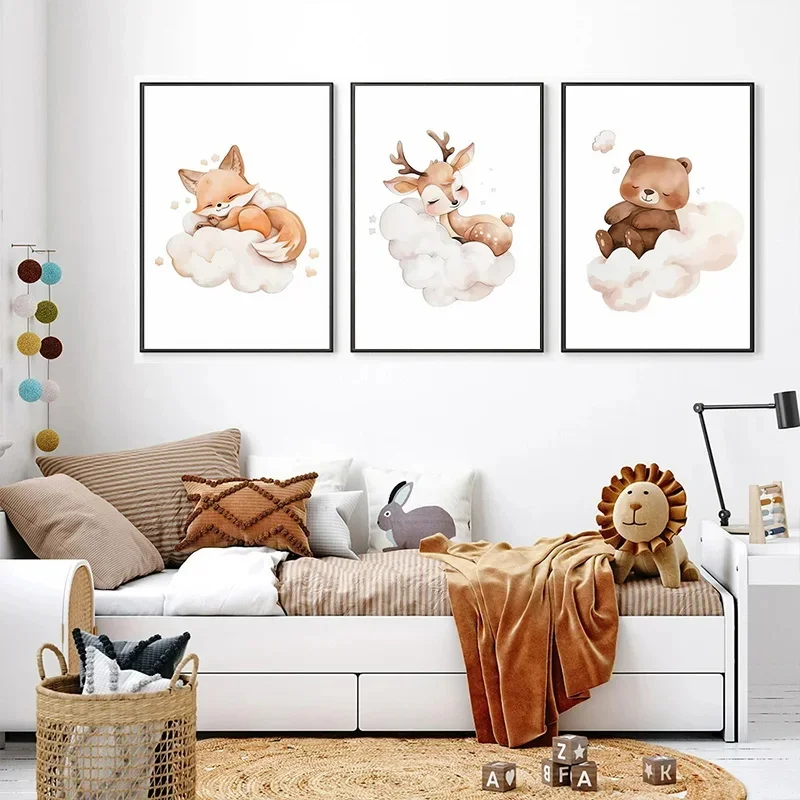 Cartoon Cloud Animal Canvas Pa - Baby Nursery Animal Pictures avaliação e preço