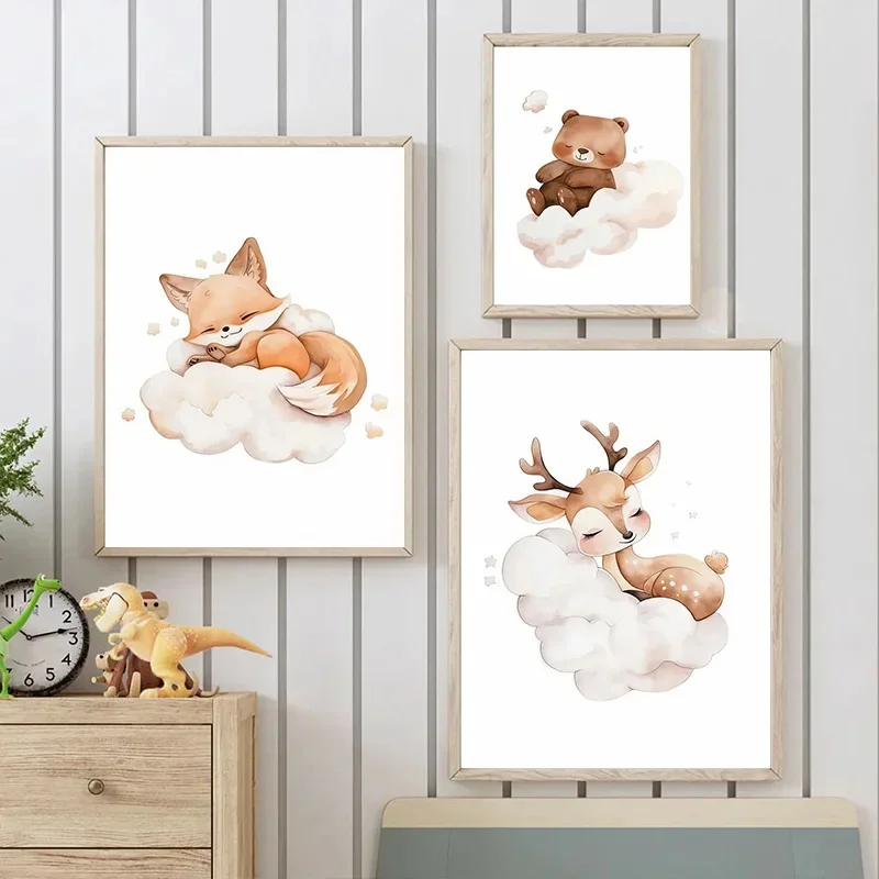 Cartoon Cloud Animal Canvas Pa - Baby Nursery Animal Pictures avaliação e preço