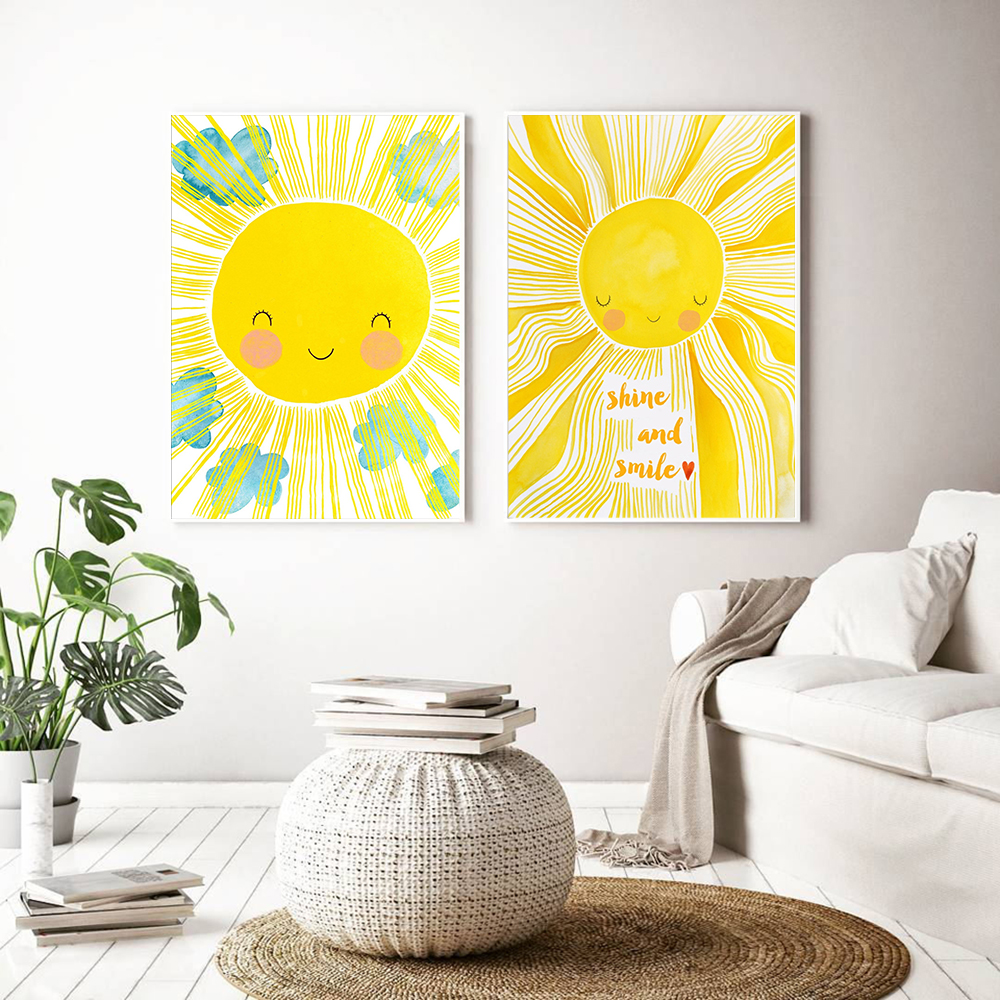 Cartoon Yellow Sun Cloud Nurse - Baby Nursery Yellow Walls avaliação e preço