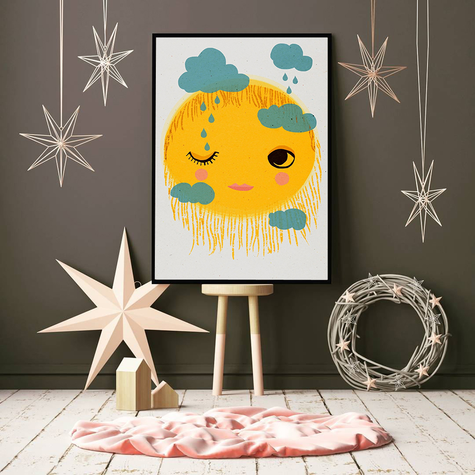 Cartoon Yellow Sun Cloud Nurse - Baby Nursery Yellow Walls avaliação e preço