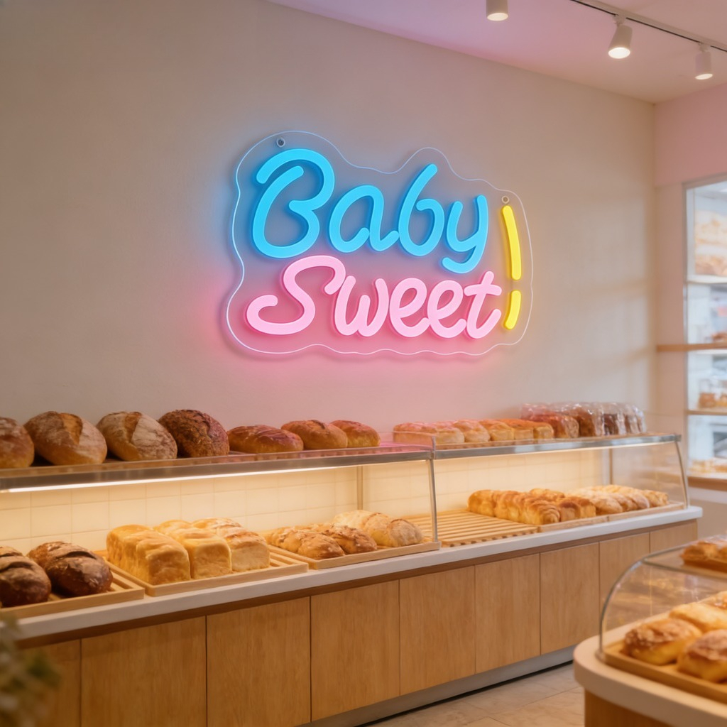 LED Neon Sign Sweet Baby Blue  - Baby Nursery Yellow Walls avaliação e preço