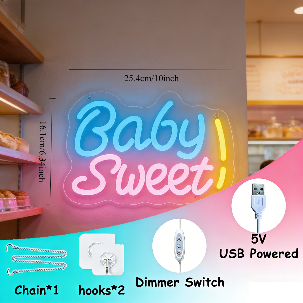 LED Neon Sign Sweet Baby Blue  - Baby Nursery Yellow Walls avaliação e preço