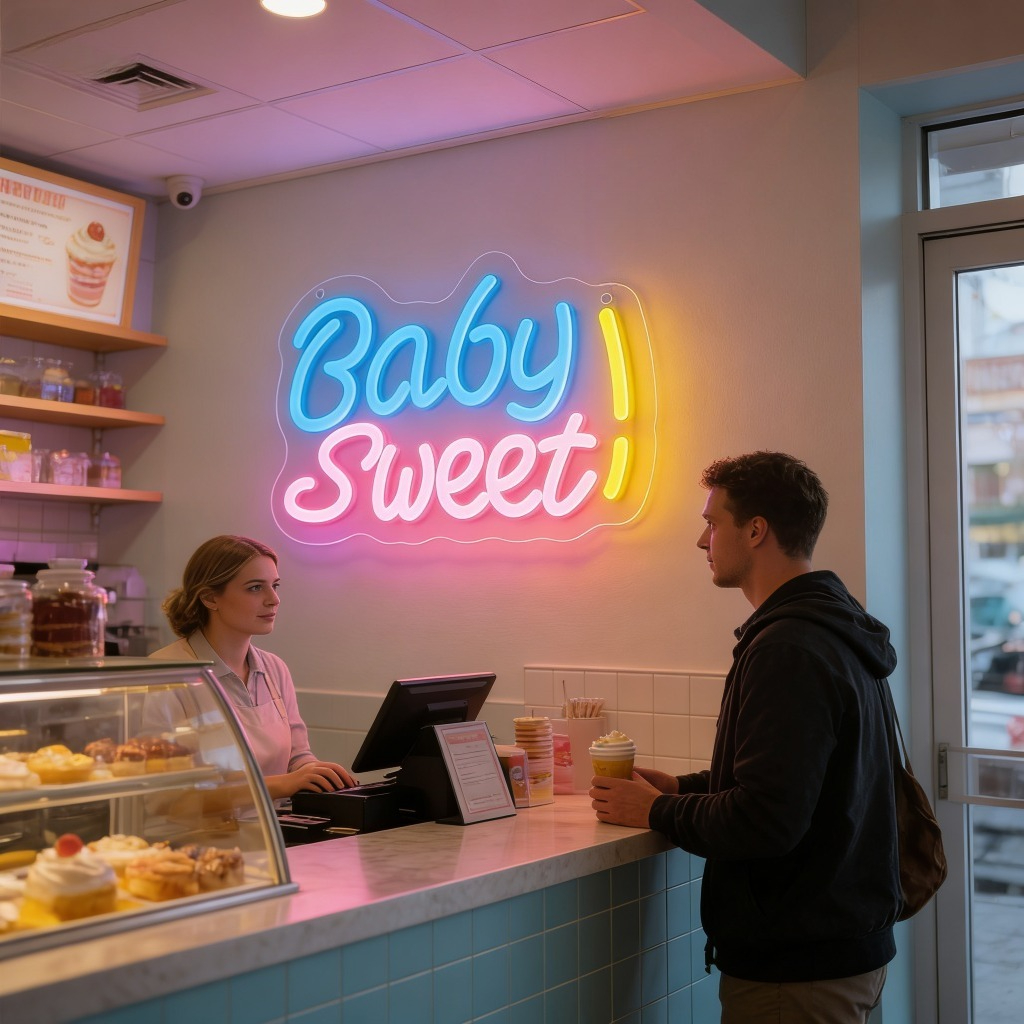 LED Neon Sign Sweet Baby Blue  - Baby Nursery Yellow Walls avaliação e preço