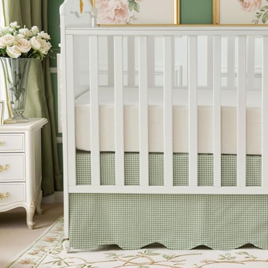 Scallop Edge Cotton Crib Skirt - Baby Nursery Gender Neutral avaliação e preço