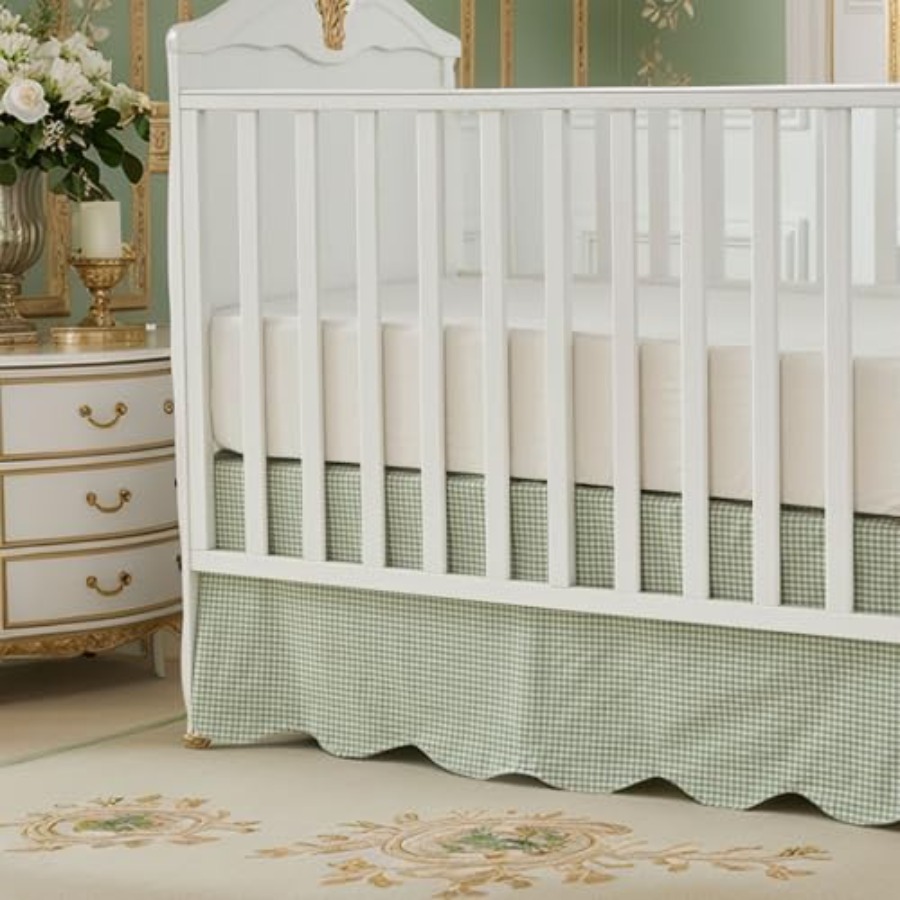 Scallop Edge Cotton Crib Skirt - Baby Nursery Gender Neutral avaliação e preço