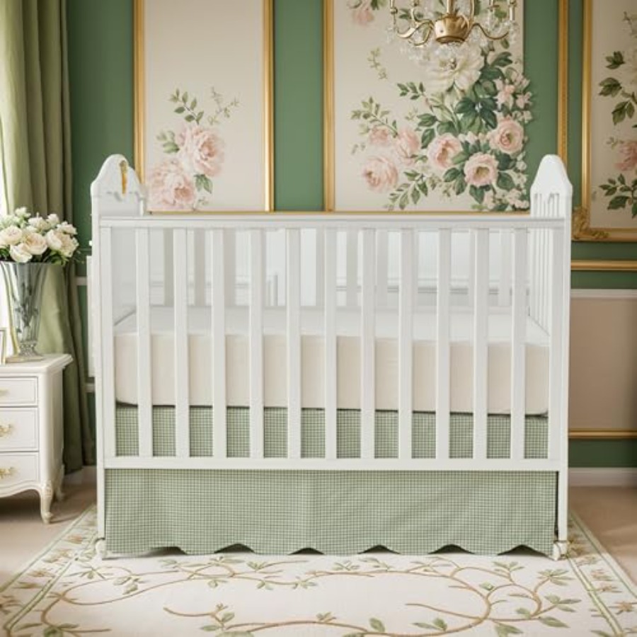 Scallop Edge Cotton Crib Skirt - Baby Nursery Gender Neutral avaliação e preço