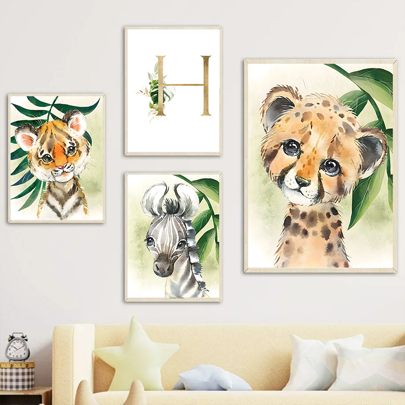 Gold Kids Name Poster Jungle A - Baby Nursery Animal Pictures avaliação e preço
