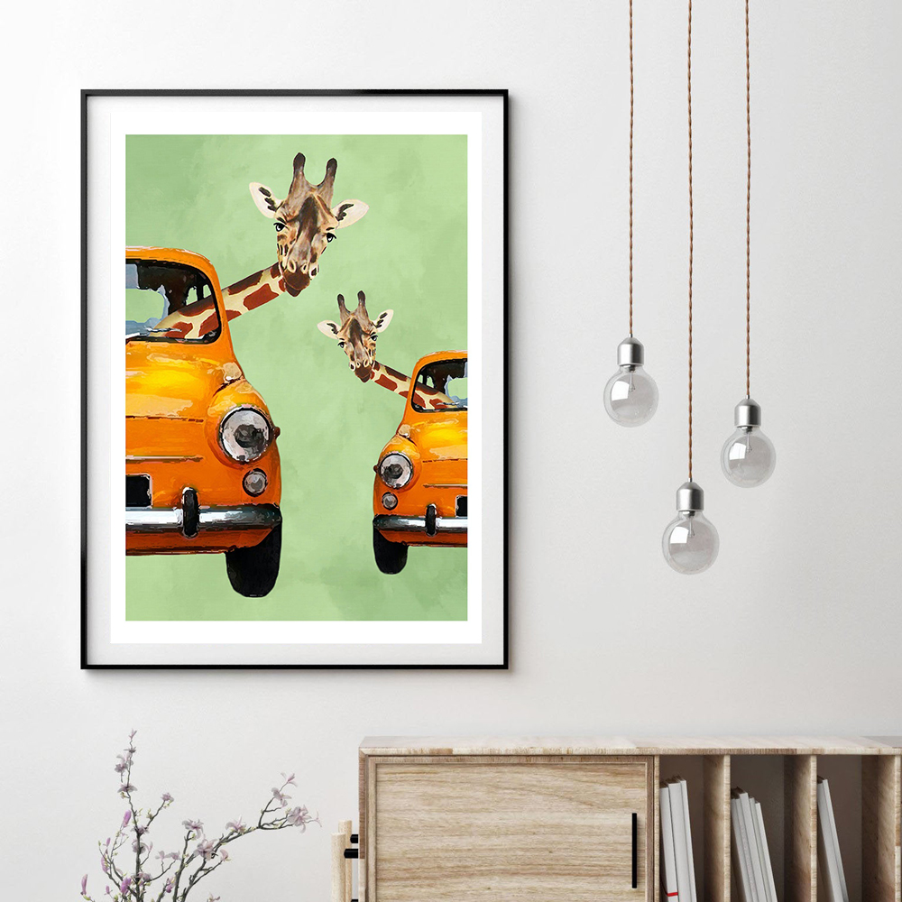 Giraffes In Yellow Cars Cartoo - Baby Nursery Yellow Walls avaliação e preço