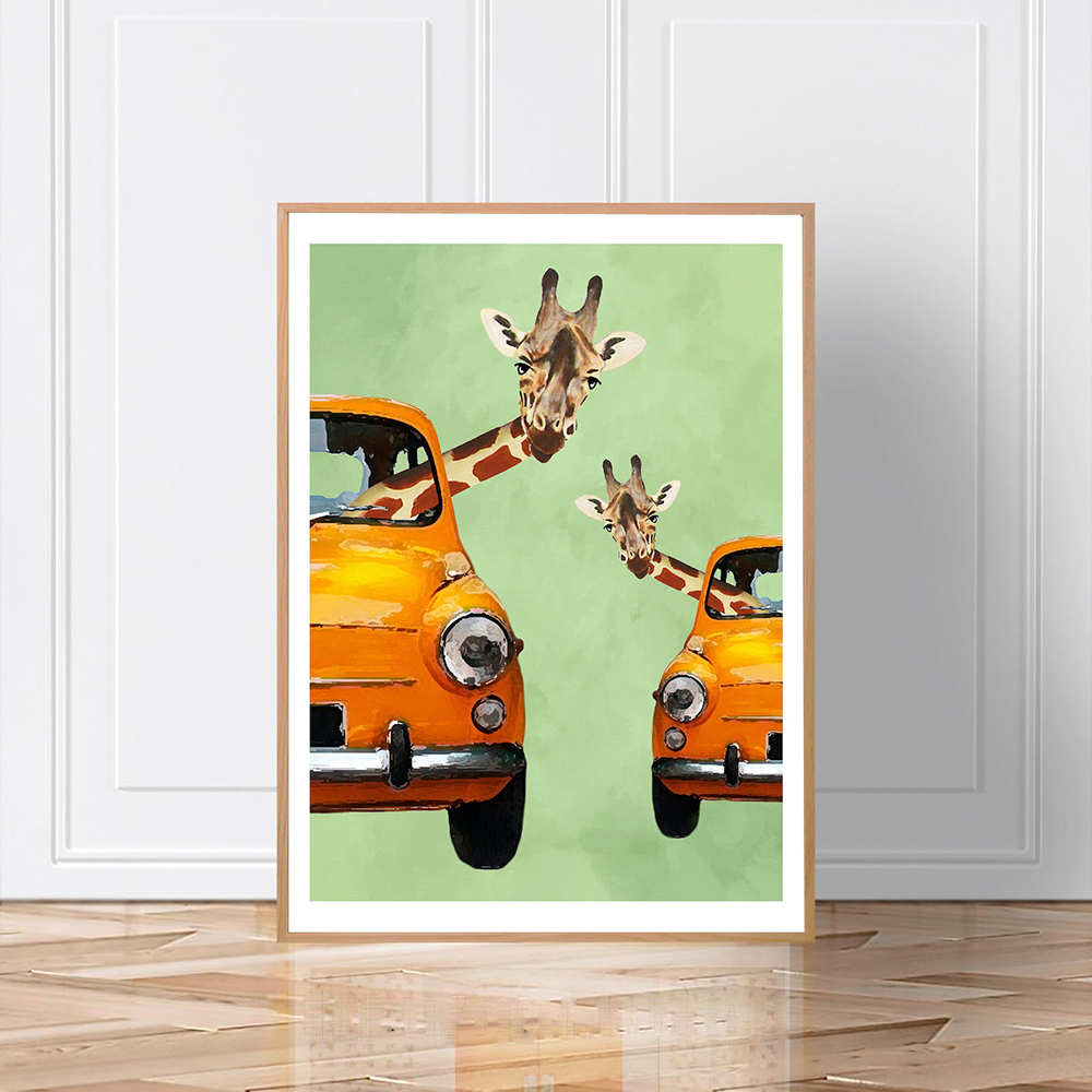 Giraffes In Yellow Cars Cartoo - Baby Nursery Yellow Walls avaliação e preço