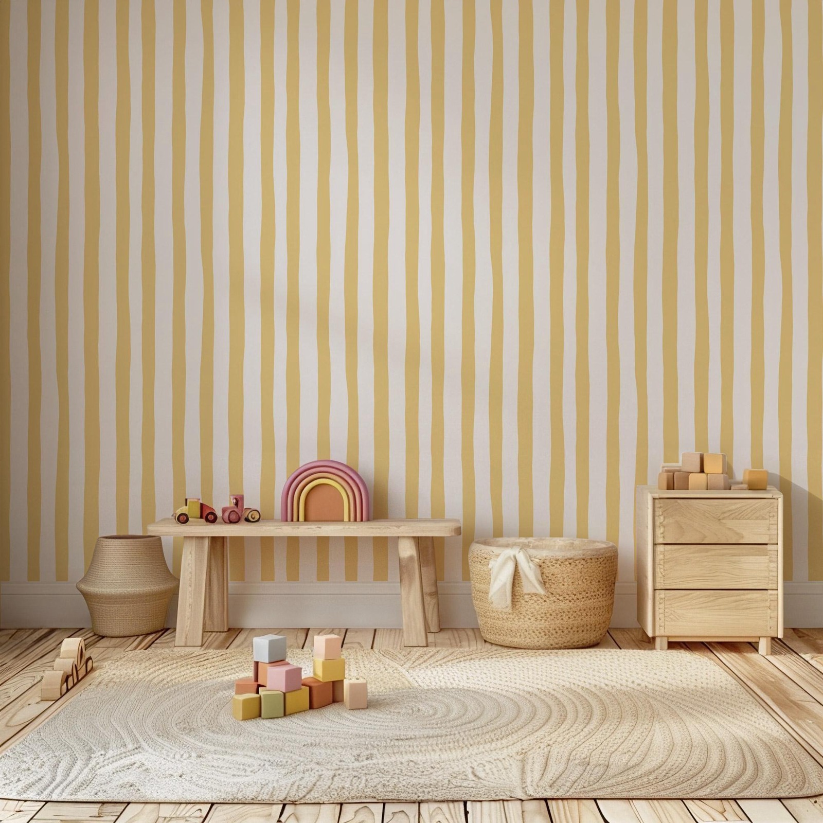 Sunshine Yellow Wobbly Stripes - Baby Nursery Yellow Walls avaliação e preço