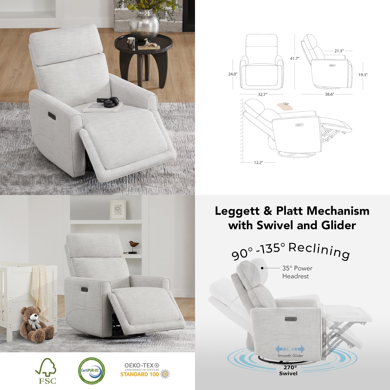 Power Recliner Swivel Glider N - Rocking Chair Nursery avaliação e preço