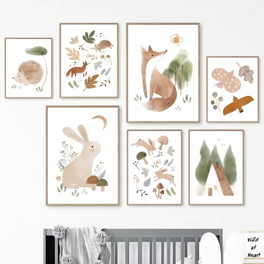 Boho Rabbit Fox Hedgehog Bird  - Baby Nursery Animal Pictures avaliação e preço