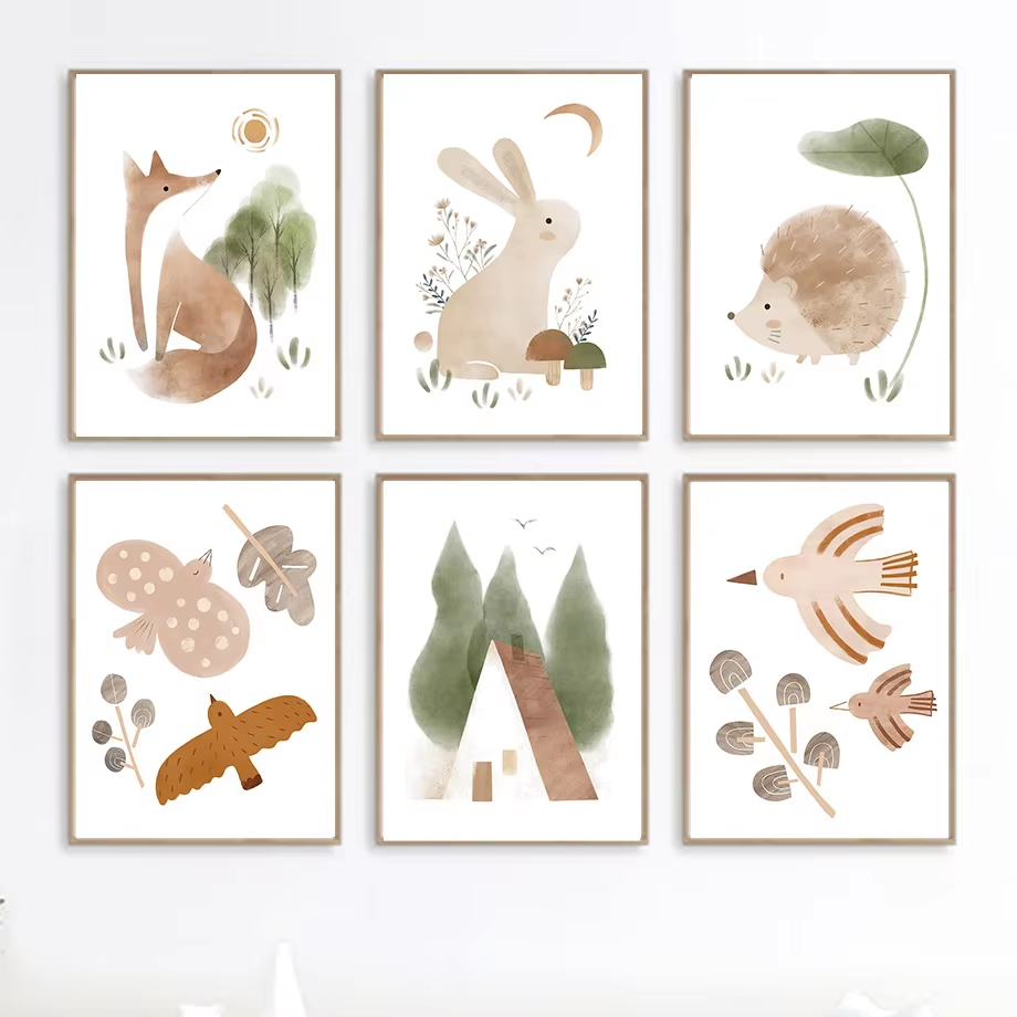 Boho Rabbit Fox Hedgehog Bird  - Baby Nursery Animal Pictures avaliação e preço