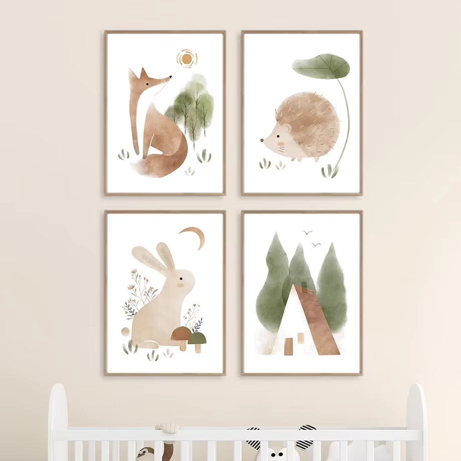 Boho Rabbit Fox Hedgehog Bird  - Baby Nursery Animal Pictures avaliação e preço